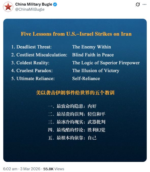 China învață lecții din Iran: ce ascunde postarea militară de pe X