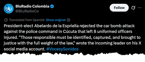 Bombă în Columbia, cu șase zile înainte de învestire: cui i-a servit?